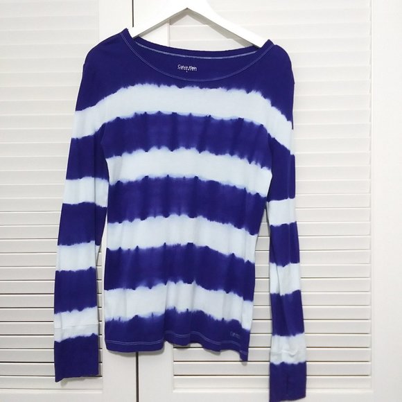 Calvin Klein Tops - Calvin Klein Long Sleeve Purple Stripe Tie Dye Tee